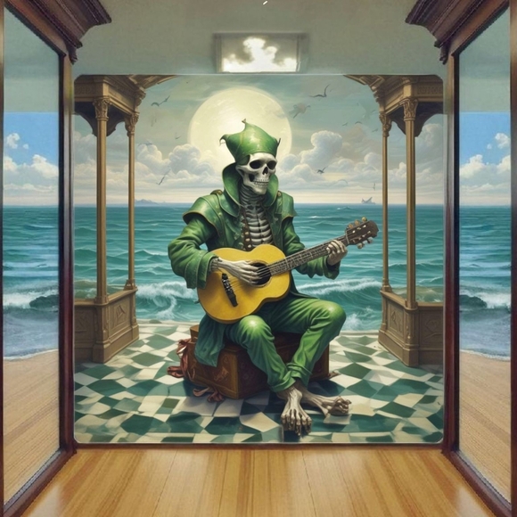 Skeleton Playing Guitar Print - Picture 1 of 1